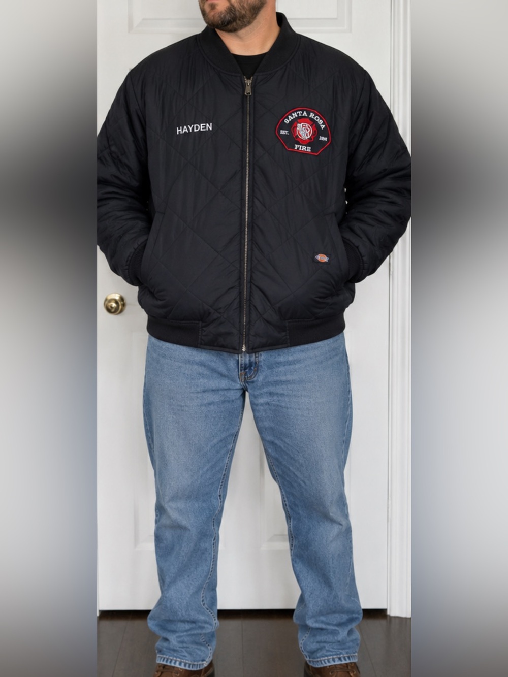 Dickies 2XL Quilted Jacket Santa Rosa Fire Department Embroidered Black Workwear